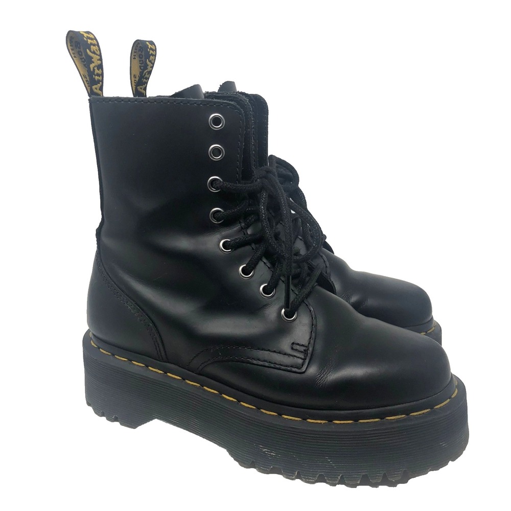 Dr Martens Jason Boot Smooth Leather Platforms‎ Womens 5 Black Goth Grunge Emo